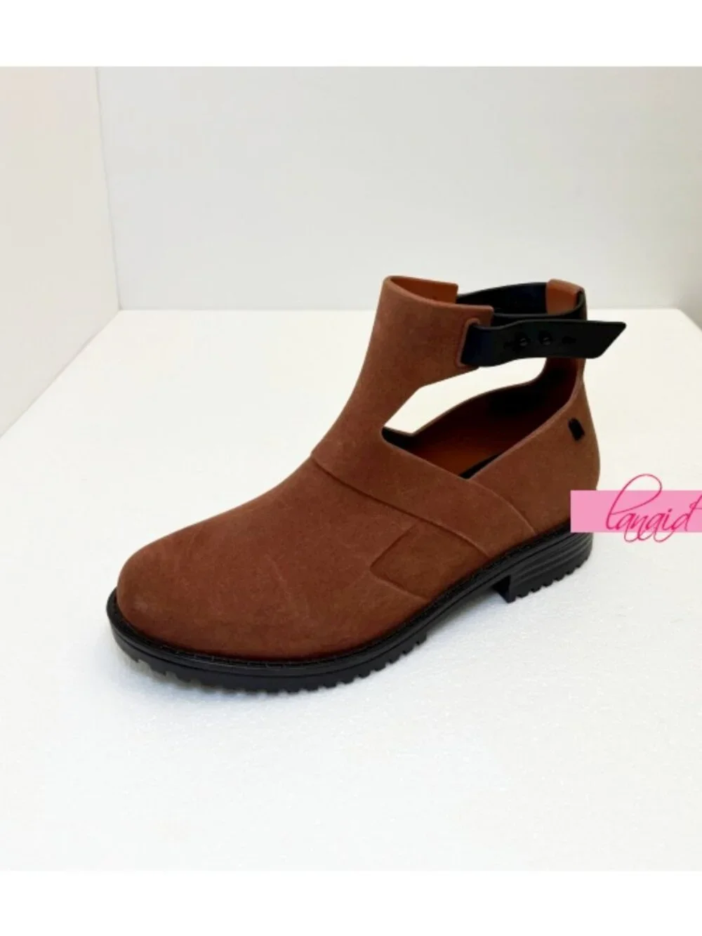 Melissa Antares II Boots Brown Low Cut-Out Suede Buckles Ankle Flat Booties 7